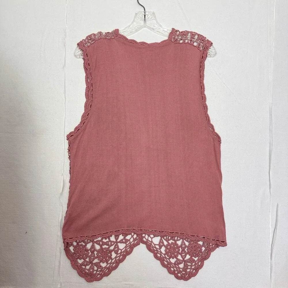 Vintage Casual Corner 90s Y2K Silk Cotton Pink Crochet Vest Sz M CottageCore